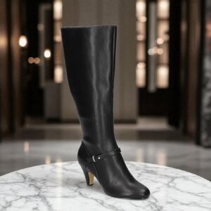BELLA VITA SASHA Faux Leather Plus Size Calf Elegant Black Knee-High Boots 8M